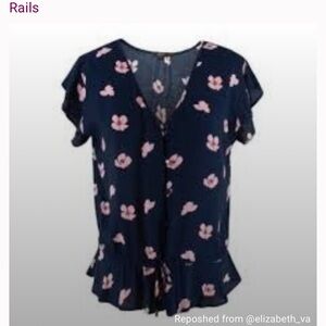 Rails Navy and Pink Floral Blouse